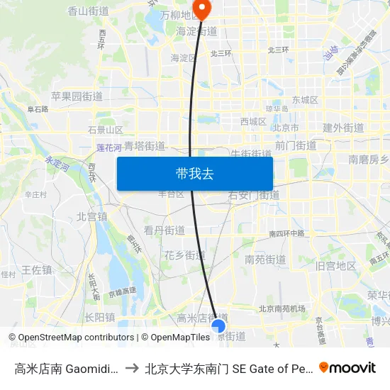 高米店南 Gaomidian Nan(S) to 北京大学东南门 SE Gate of Peking University map