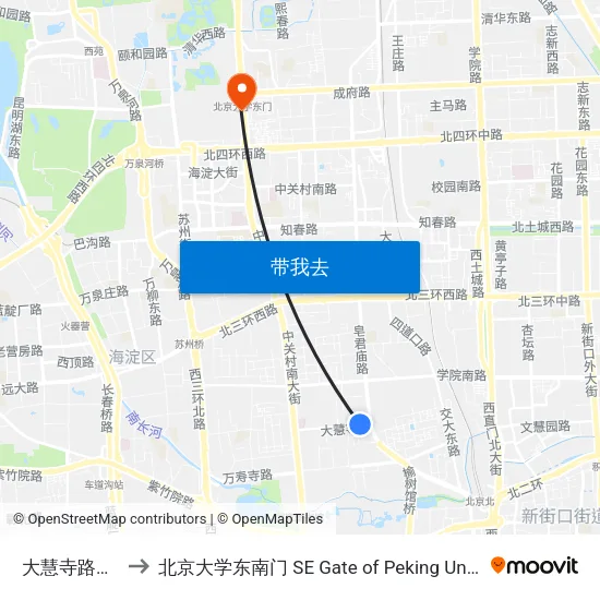 大慧寺路东口 to 北京大学东南门 SE Gate of Peking University map