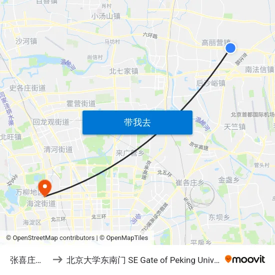 张喜庄市场 to 北京大学东南门 SE Gate of Peking University map
