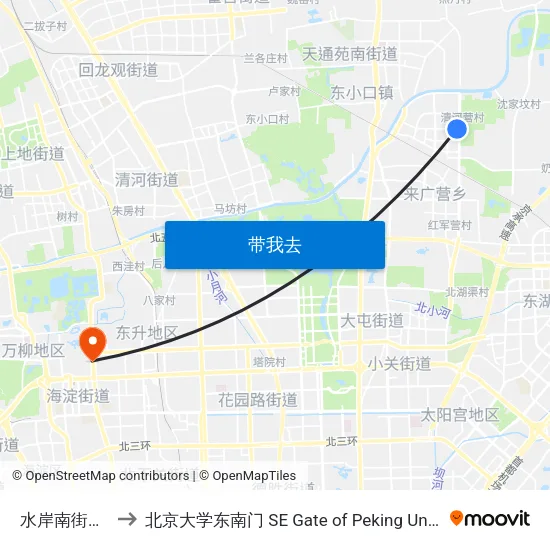 水岸南街东站 to 北京大学东南门 SE Gate of Peking University map