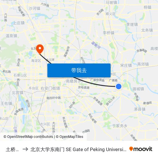 土桥村 to 北京大学东南门 SE Gate of Peking University map