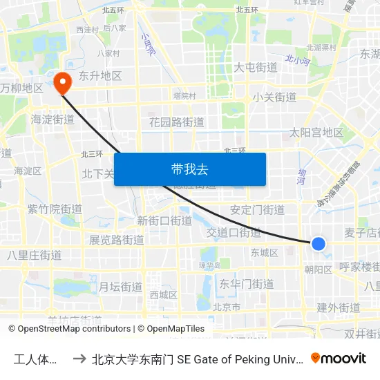 工人体育馆 to 北京大学东南门 SE Gate of Peking University map