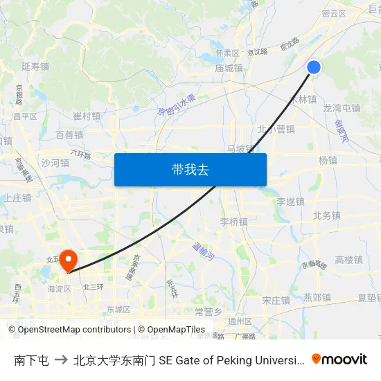 南下屯 to 北京大学东南门 SE Gate of Peking University map