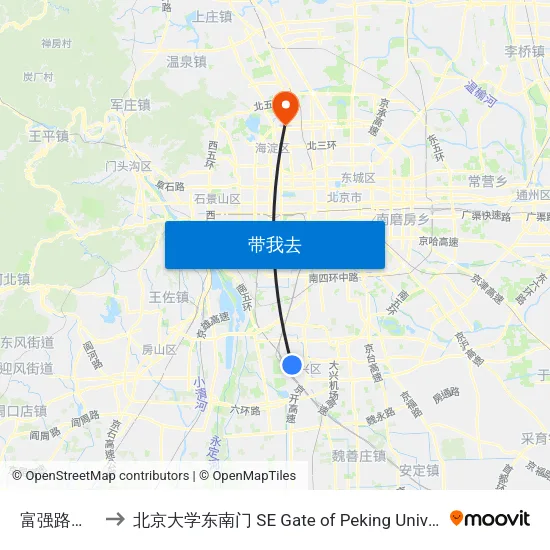 富强路西口 to 北京大学东南门 SE Gate of Peking University map