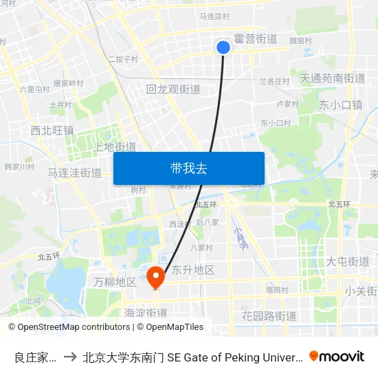 良庄家园 to 北京大学东南门 SE Gate of Peking University map