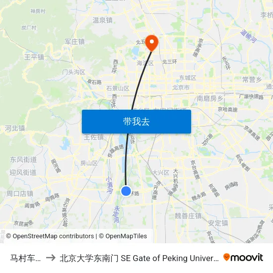 马村车站 to 北京大学东南门 SE Gate of Peking University map
