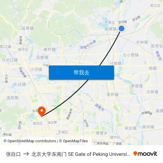 张自口 to 北京大学东南门 SE Gate of Peking University map