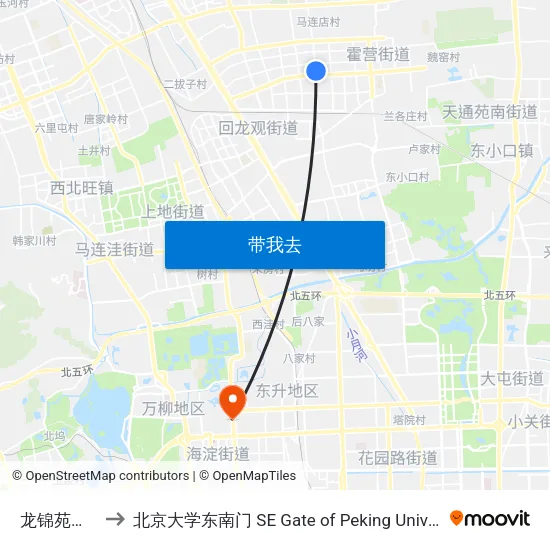 龙锦苑六区 to 北京大学东南门 SE Gate of Peking University map