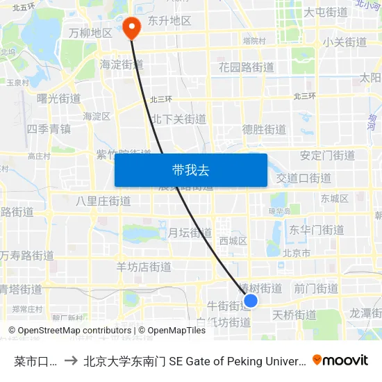 菜市口北 to 北京大学东南门 SE Gate of Peking University map
