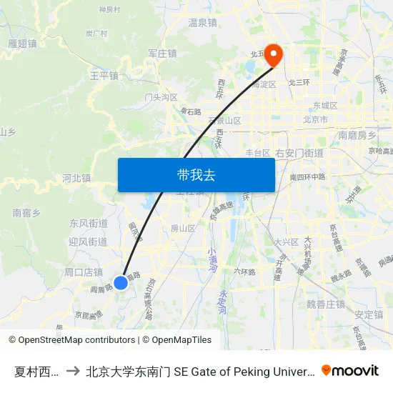 夏村西口 to 北京大学东南门 SE Gate of Peking University map