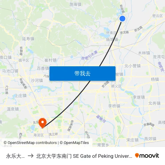 永乐大街 to 北京大学东南门 SE Gate of Peking University map