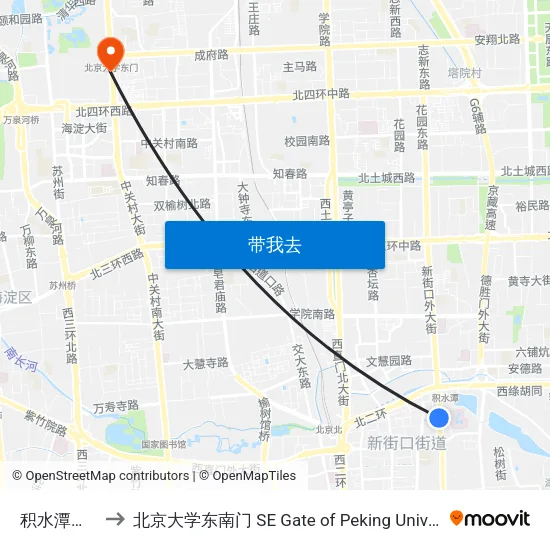 积水潭桥南 to 北京大学东南门 SE Gate of Peking University map