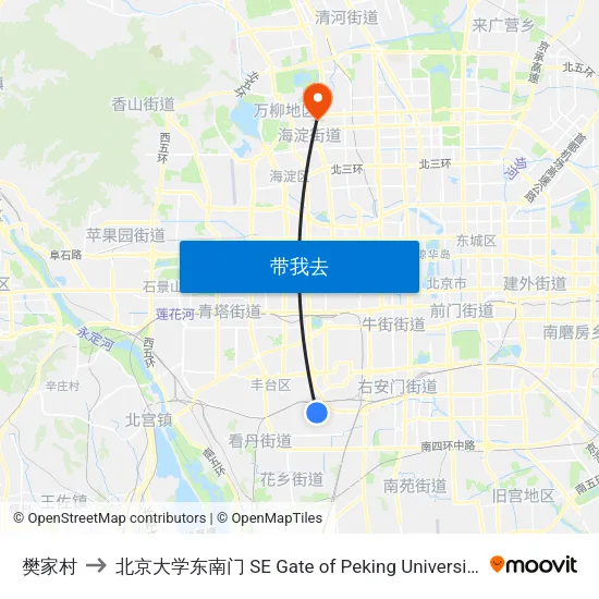 樊家村 to 北京大学东南门 SE Gate of Peking University map