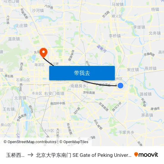 玉桥西路 to 北京大学东南门 SE Gate of Peking University map