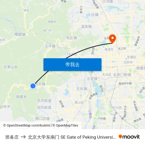 班各庄 to 北京大学东南门 SE Gate of Peking University map