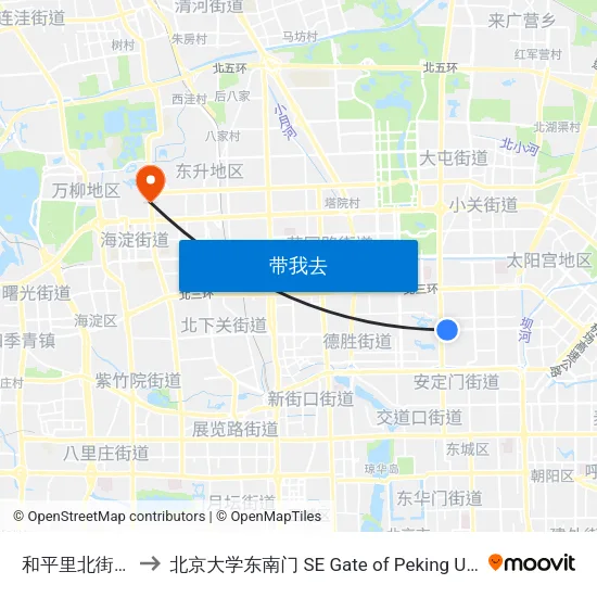 和平里北街西口 to 北京大学东南门 SE Gate of Peking University map