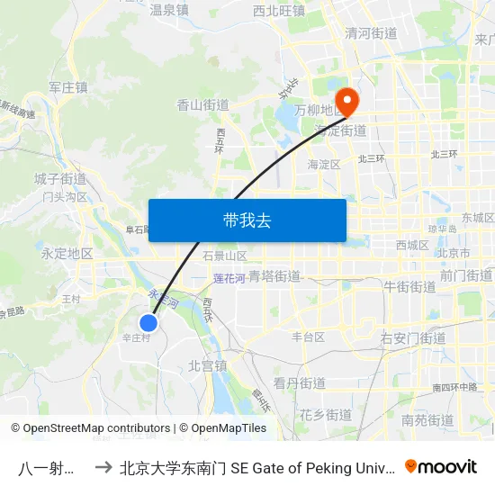 八一射击场 to 北京大学东南门 SE Gate of Peking University map