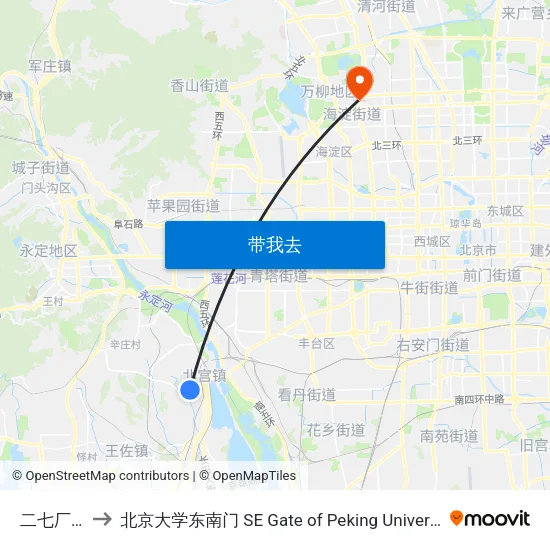 二七厂北 to 北京大学东南门 SE Gate of Peking University map