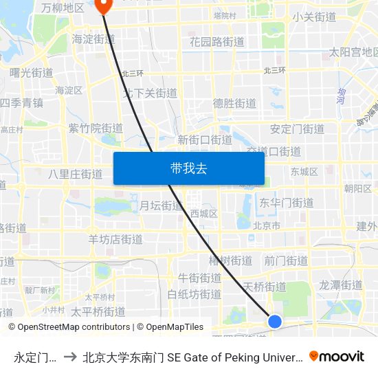 永定门东 to 北京大学东南门 SE Gate of Peking University map