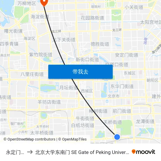 永定门东 to 北京大学东南门 SE Gate of Peking University map