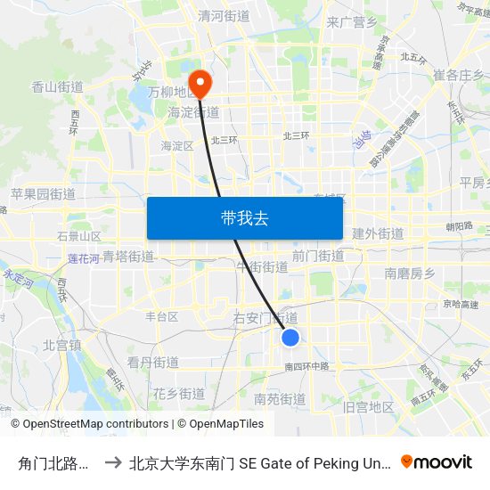 角门北路东口 to 北京大学东南门 SE Gate of Peking University map