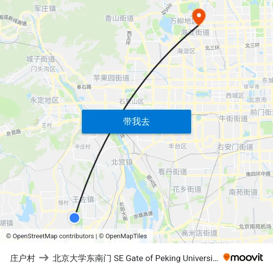 庄户村 to 北京大学东南门 SE Gate of Peking University map