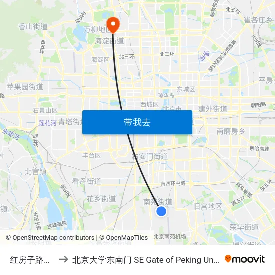红房子路口西 to 北京大学东南门 SE Gate of Peking University map