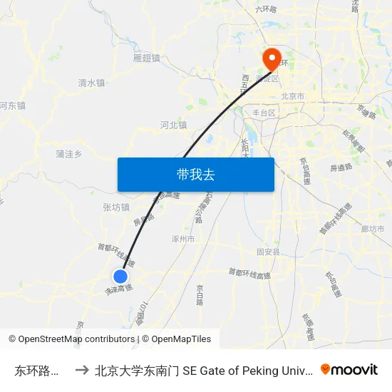 东环路南口 to 北京大学东南门 SE Gate of Peking University map