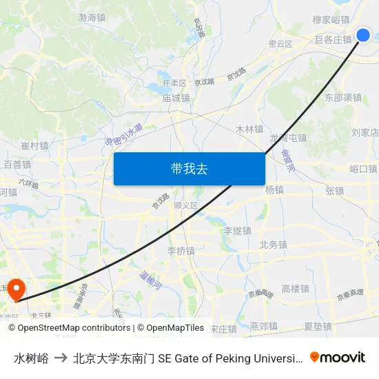 水树峪 to 北京大学东南门 SE Gate of Peking University map