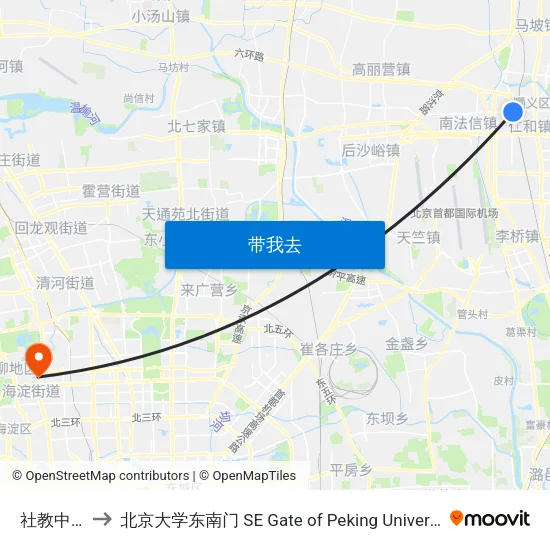 社教中心 to 北京大学东南门 SE Gate of Peking University map