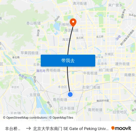 丰台桥梁厂 to 北京大学东南门 SE Gate of Peking University map