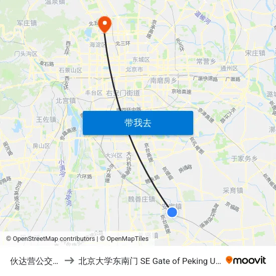 伙达营公交场站 to 北京大学东南门 SE Gate of Peking University map