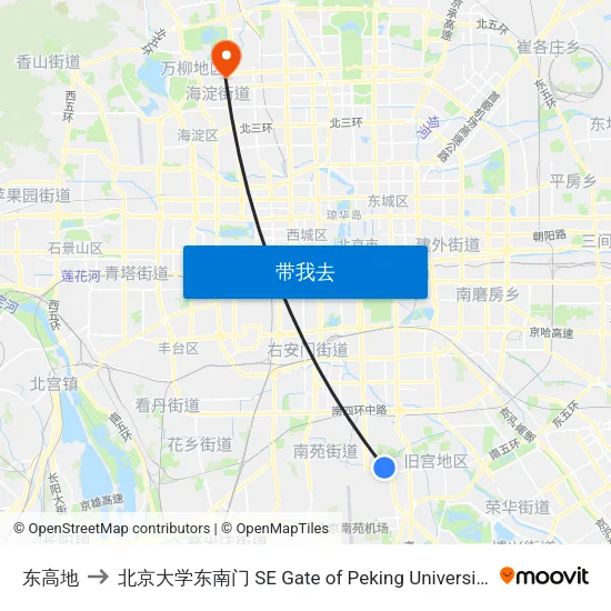 东高地 to 北京大学东南门 SE Gate of Peking University map