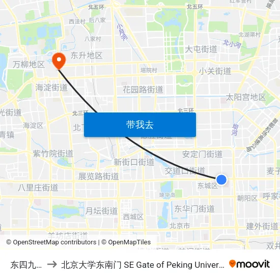 东四九条 to 北京大学东南门 SE Gate of Peking University map