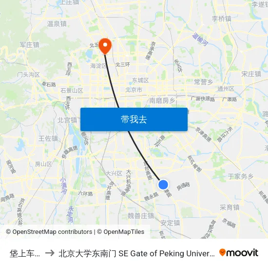垡上车站 to 北京大学东南门 SE Gate of Peking University map