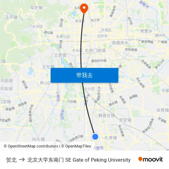 贺北 to 北京大学东南门 SE Gate of Peking University map