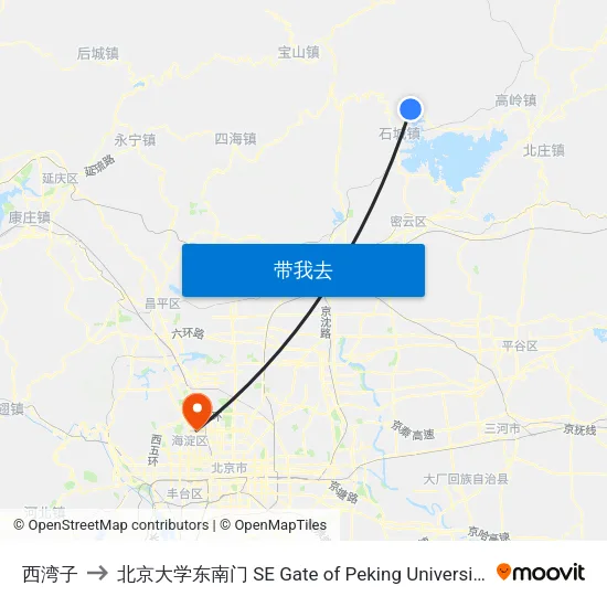 西湾子 to 北京大学东南门 SE Gate of Peking University map