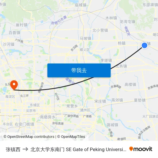 张镇西 to 北京大学东南门 SE Gate of Peking University map