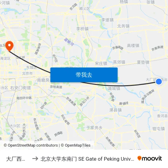 大厂西大街 to 北京大学东南门 SE Gate of Peking University map