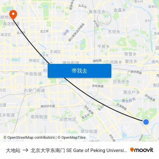 大地站 to 北京大学东南门 SE Gate of Peking University map