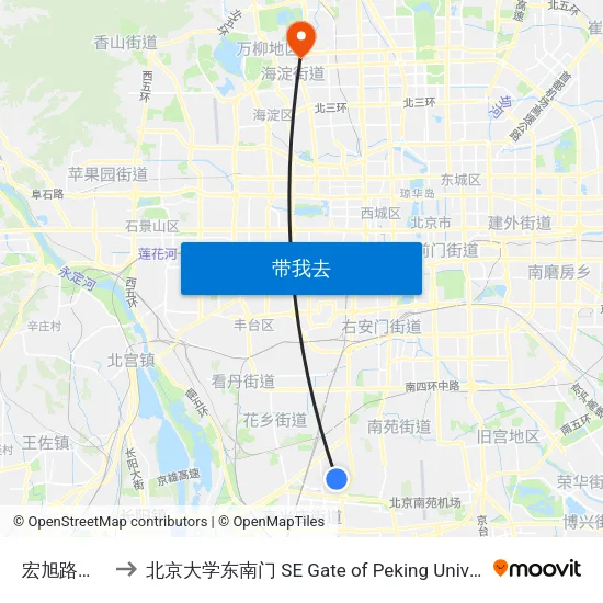 宏旭路东口 to 北京大学东南门 SE Gate of Peking University map