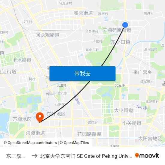 东三旗南站 to 北京大学东南门 SE Gate of Peking University map