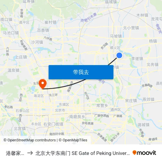 港馨家园 to 北京大学东南门 SE Gate of Peking University map