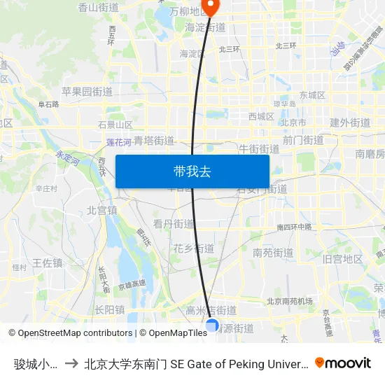 骏城小区 to 北京大学东南门 SE Gate of Peking University map