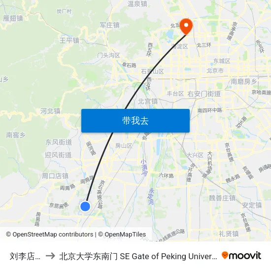 刘李店北 to 北京大学东南门 SE Gate of Peking University map