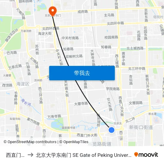 西直门外 to 北京大学东南门 SE Gate of Peking University map