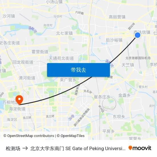 检测场 to 北京大学东南门 SE Gate of Peking University map