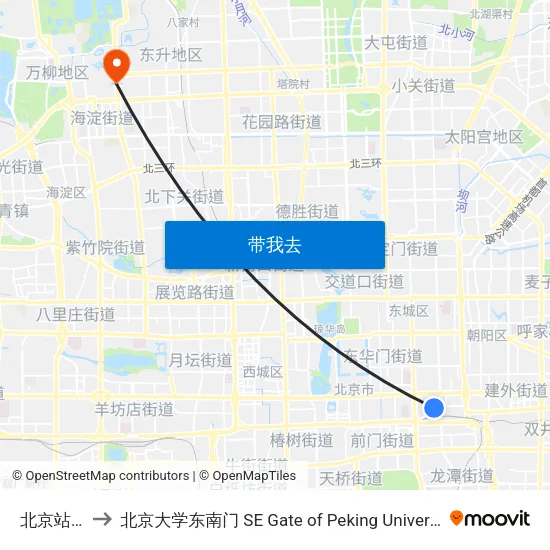 北京站西 to 北京大学东南门 SE Gate of Peking University map