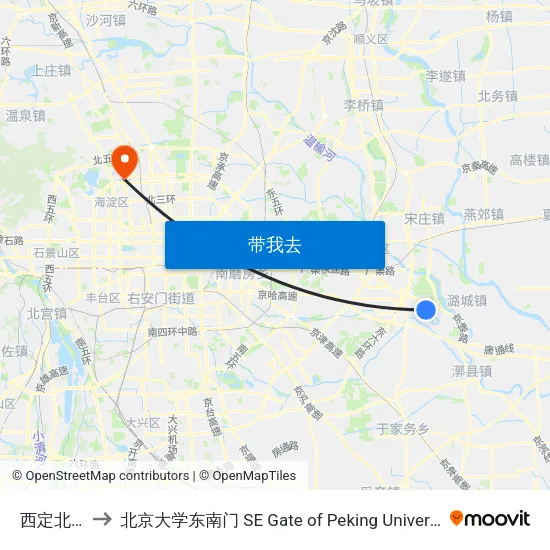 西定北口 to 北京大学东南门 SE Gate of Peking University map