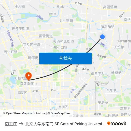 燕王庄 to 北京大学东南门 SE Gate of Peking University map